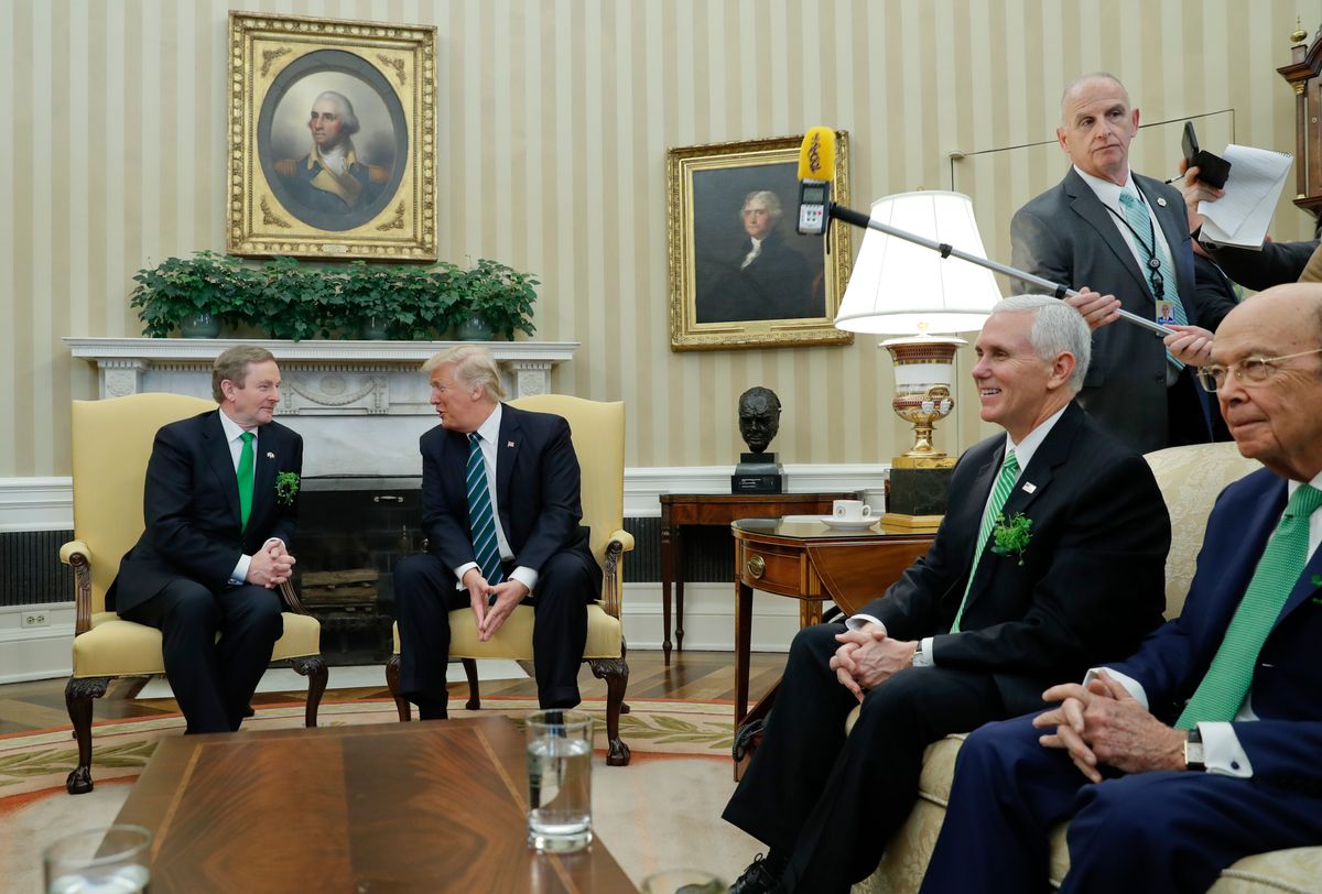 Keith Schiller, director of Oval Office operations, standing, left, watches as President Donald Trump meets with Irish Prime Minister Enda Kenny in the Oval Office  (AP Photo/Pablo Martinez Monsivais, File)