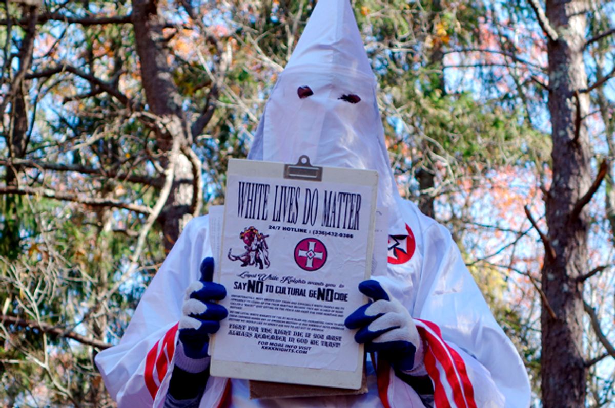 A member of the Ku Klux Klan in Hampton Bays, New York on November 22, 2016   (Getty/William Edwards)