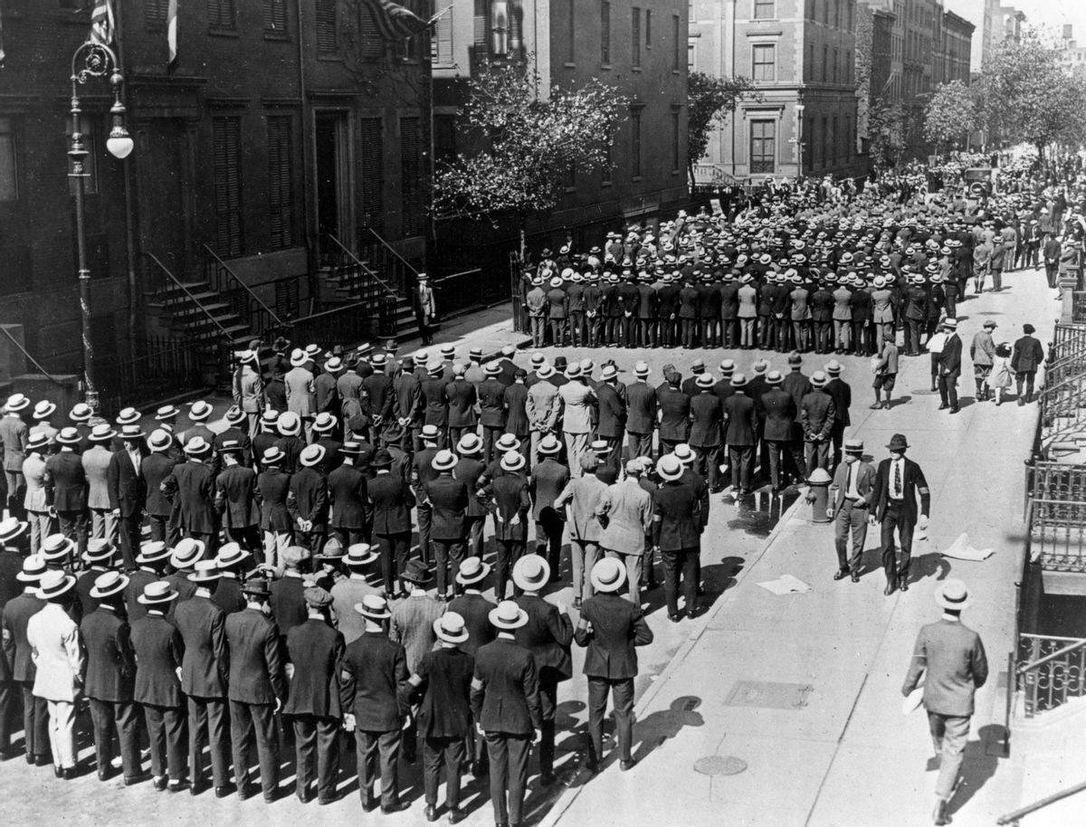 In this April 1917 file photo, World War I Army recruits who answered the call to enlist fill a street in New York City shortly after President Woodrow Wilson declared war on Germany. Thursday, April 6, 2017, marks the 100th anniversary of the U.S. entry into World War I, and some of the innovations that were developed or came into wide use during the conflict are still with us today, including the iconic image of Uncle Sam on recruiting posters pointing, with the message "I WANT YOU for the U.S. ARMY." (AP Photo, File ) (AP)