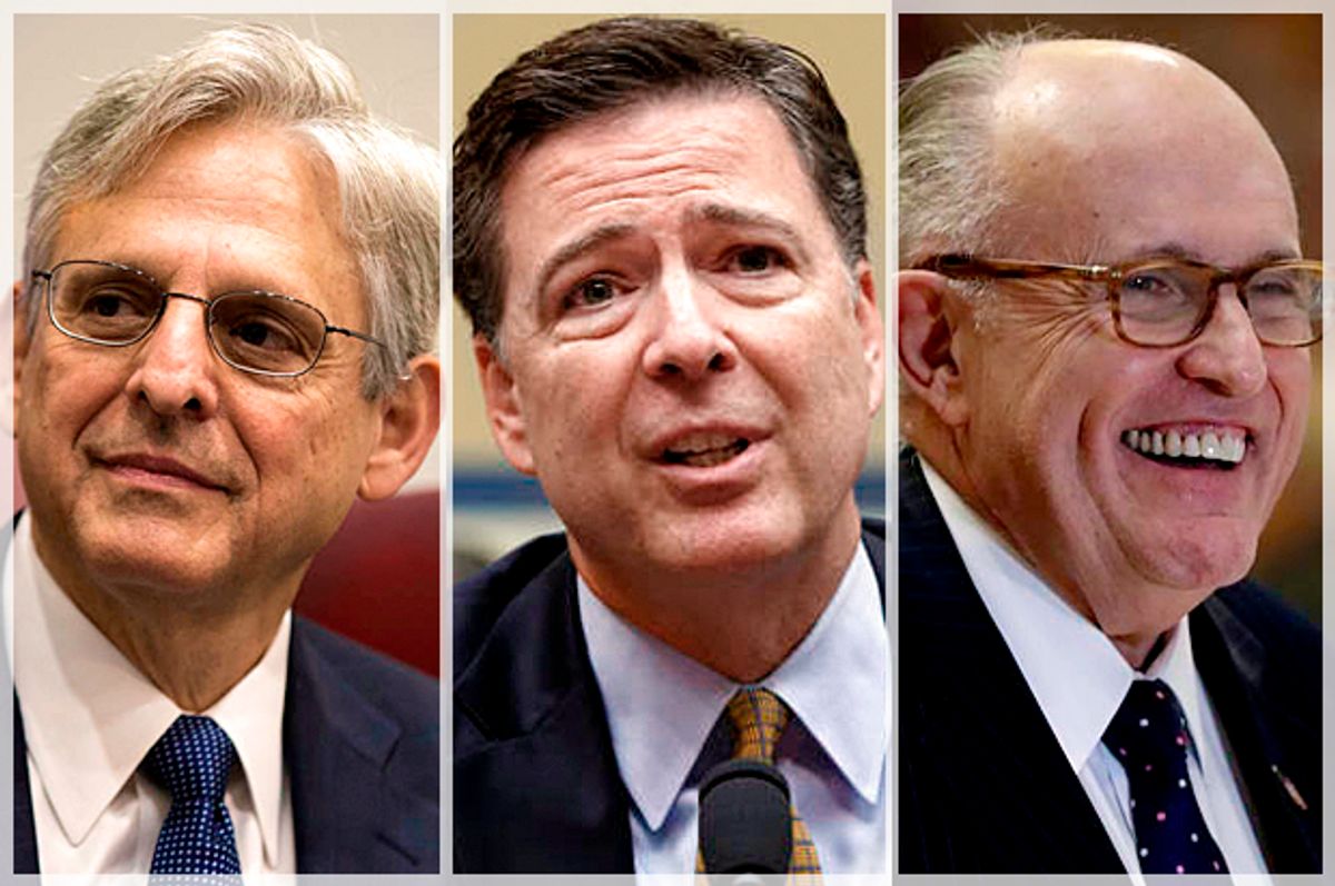Merrick Garland; James Comey; Rudy Giuliani   (AP/Evan Vucci/J. Scott Applewhite/Carolyn Kaster)