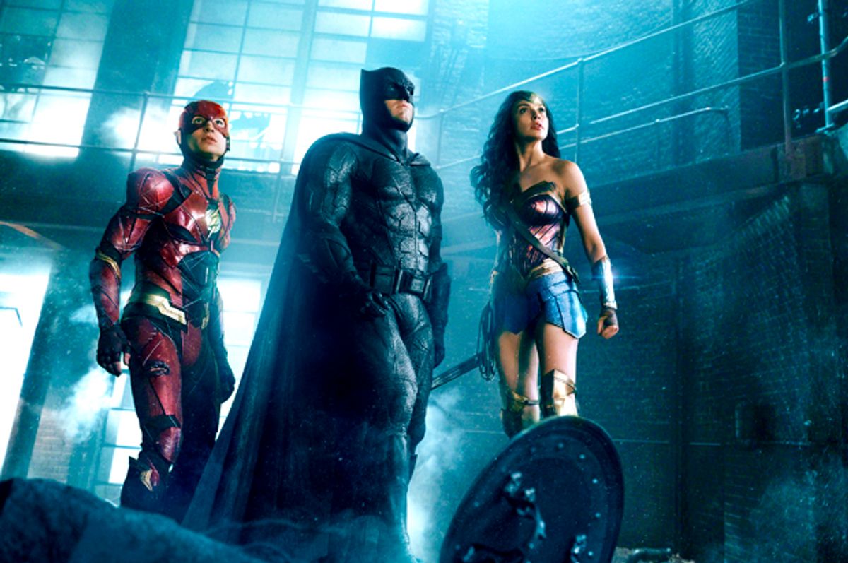 Ezra Miller as The Flash, Ben Affleck as Batman and Gal Gadot as Wonder Woman in "Justice League" (Courtesy of Warner Bros. Pictures/DC Comics)