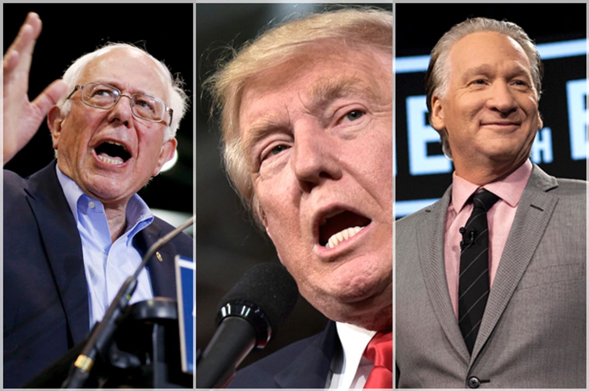 Bernie Sanders; Donald Trump; Bill Maher   (Reuters/Scott Audette/AP/Janet Van Ham/Getty/Mandel Ngan)