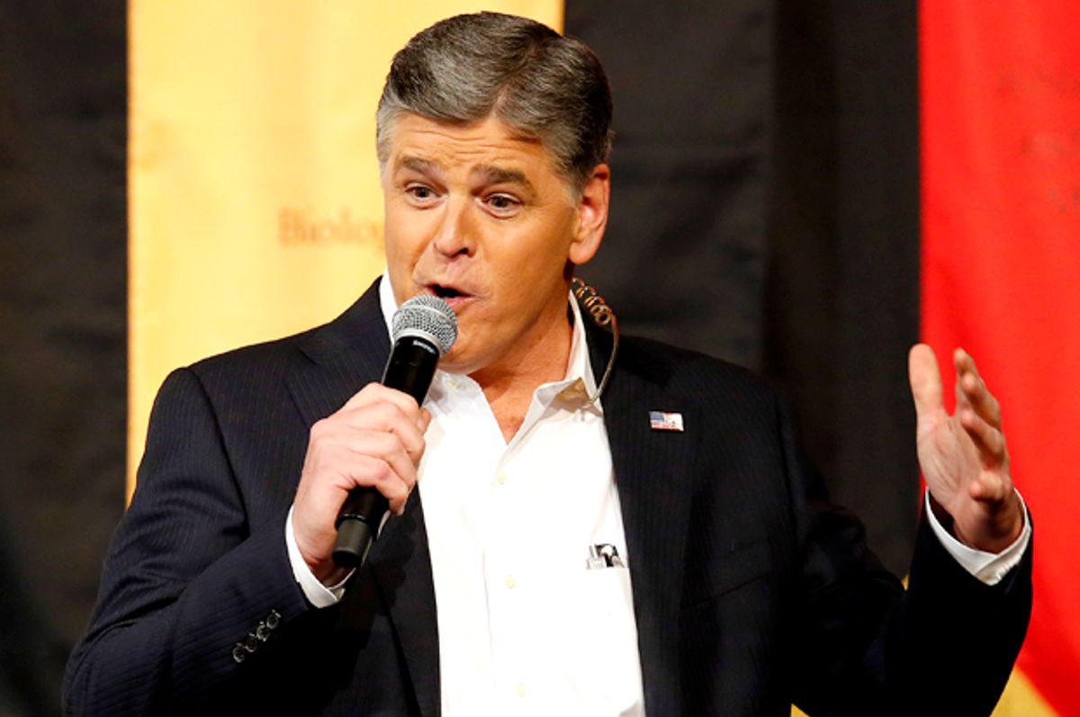 FILE - In this March 18, 2016, file photo, Fox News Channel's Sean Hannity speaks during a campaign rally for Republican presidential candidate, Sen. Ted Cruz, R-Texas, in Phoenix. Veteran newsman Ted Koppel told Fox News host Sean Hannity that he is "bad for America" in an interview that aired on CBS' "Sunday Morning" that quickly became a trending topic on social media Sunday, March 26, 2017. (AP Photo/Rick Scuteri, File) (AP)