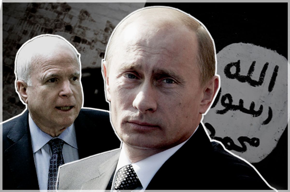 Sen. John McCain, Vladimir Putin (Getty Images/AHMAD AL-RUBAYE/ T.J. Kirkpatrick / Stringer/ Pressphotos)
