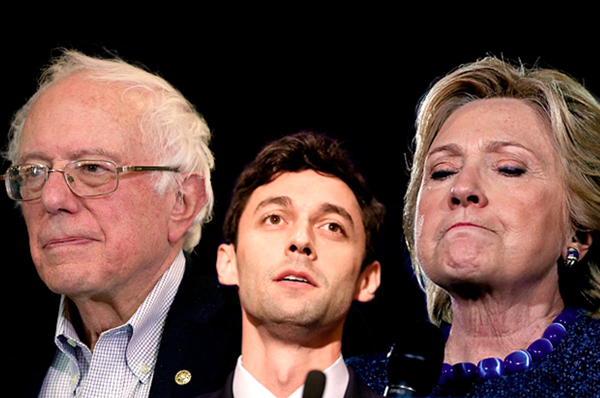 Bernie Sanders; Jon Ossoff; Hillary Clinton   (Getty/Alex Wong/Joe Raedle/Justin Sullivan/Salon)