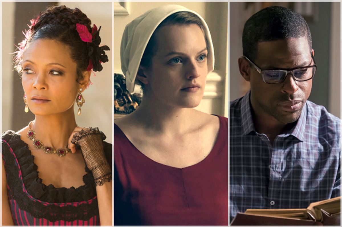 Thandie Newton in "Westworld," Elisabeth Moss in "The Handmaid's Tale," Sterling K. Brown in "This Is Us"   (HBO/Netflix/NBC)