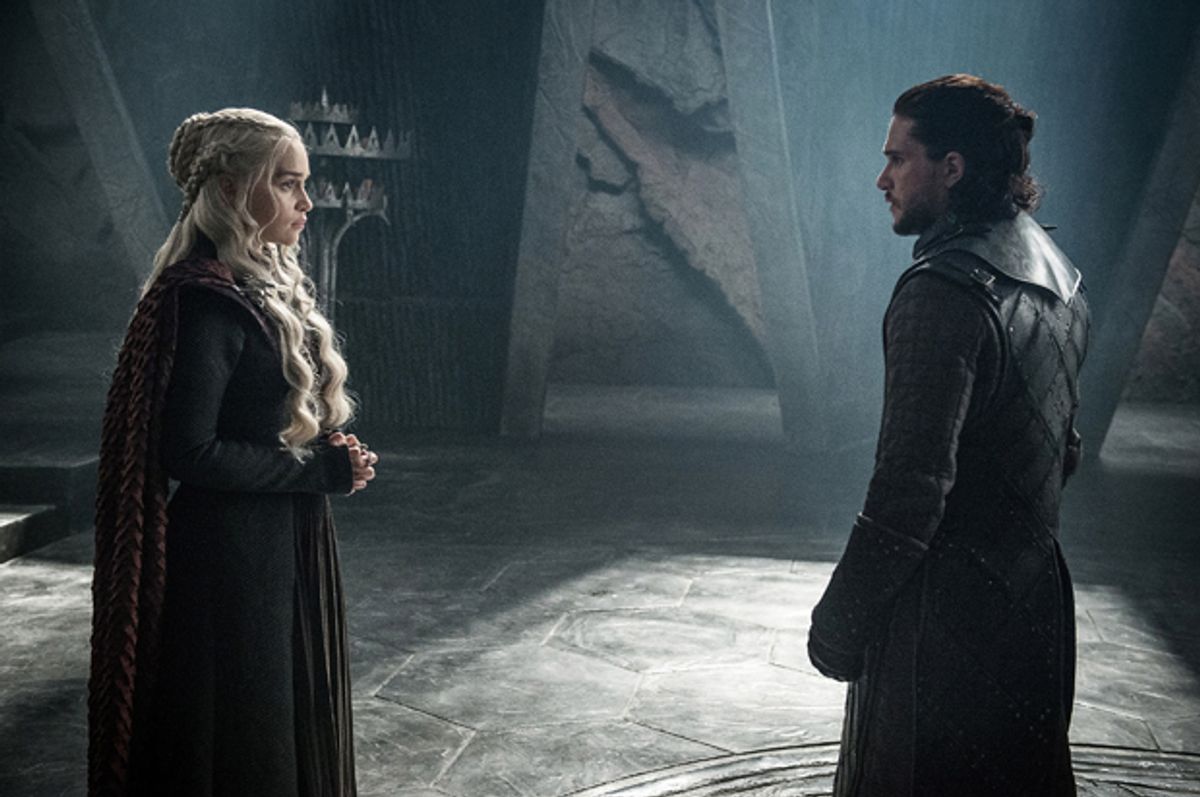 Emilia Clarke as Daenerys Targaryen and Kit Harington as Jon Snow in "Game of Thrones" (HBO/Helen Sloan)