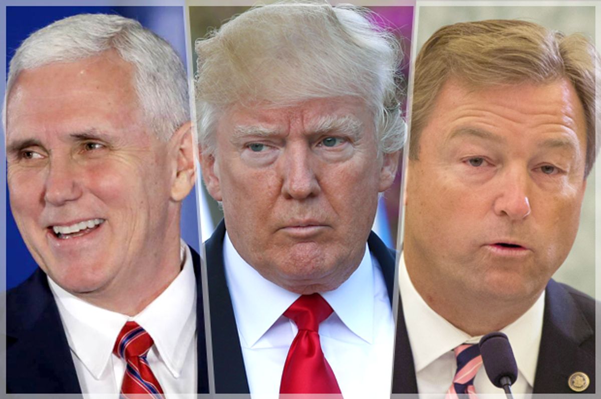 Mike Pence; Donald Trump;  Dean Heller   (AP/Matt Rourke/Sean Gallup/Pablo Martinez Monsivais)