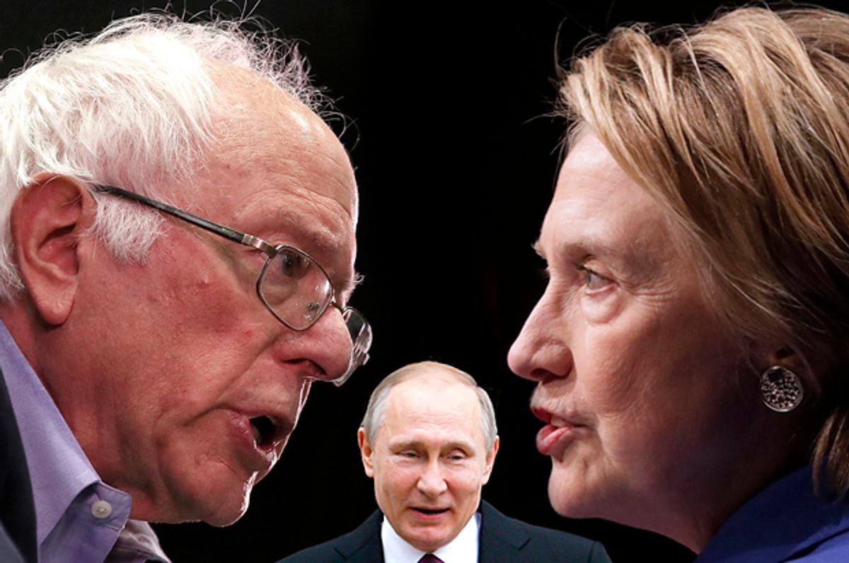 Bernie Sanders; Vladimir Putin; Hillary Clinton   (Getty/Justin Sullivan/Sergei Karpukhin/Chip Somodevilla)