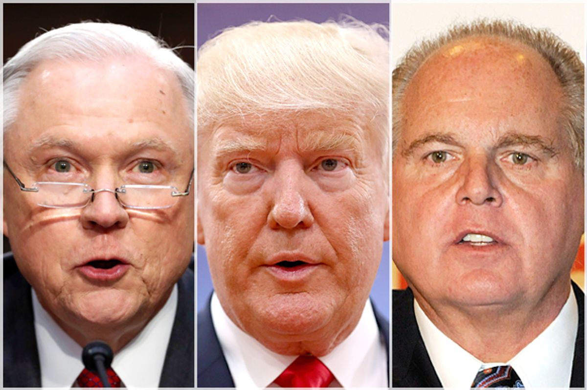Jeff Sessions; Donald Trump; Rush Limbaugh   (AP/Alex Brandon/Getty/Sean Gallup/Ethan Miller)