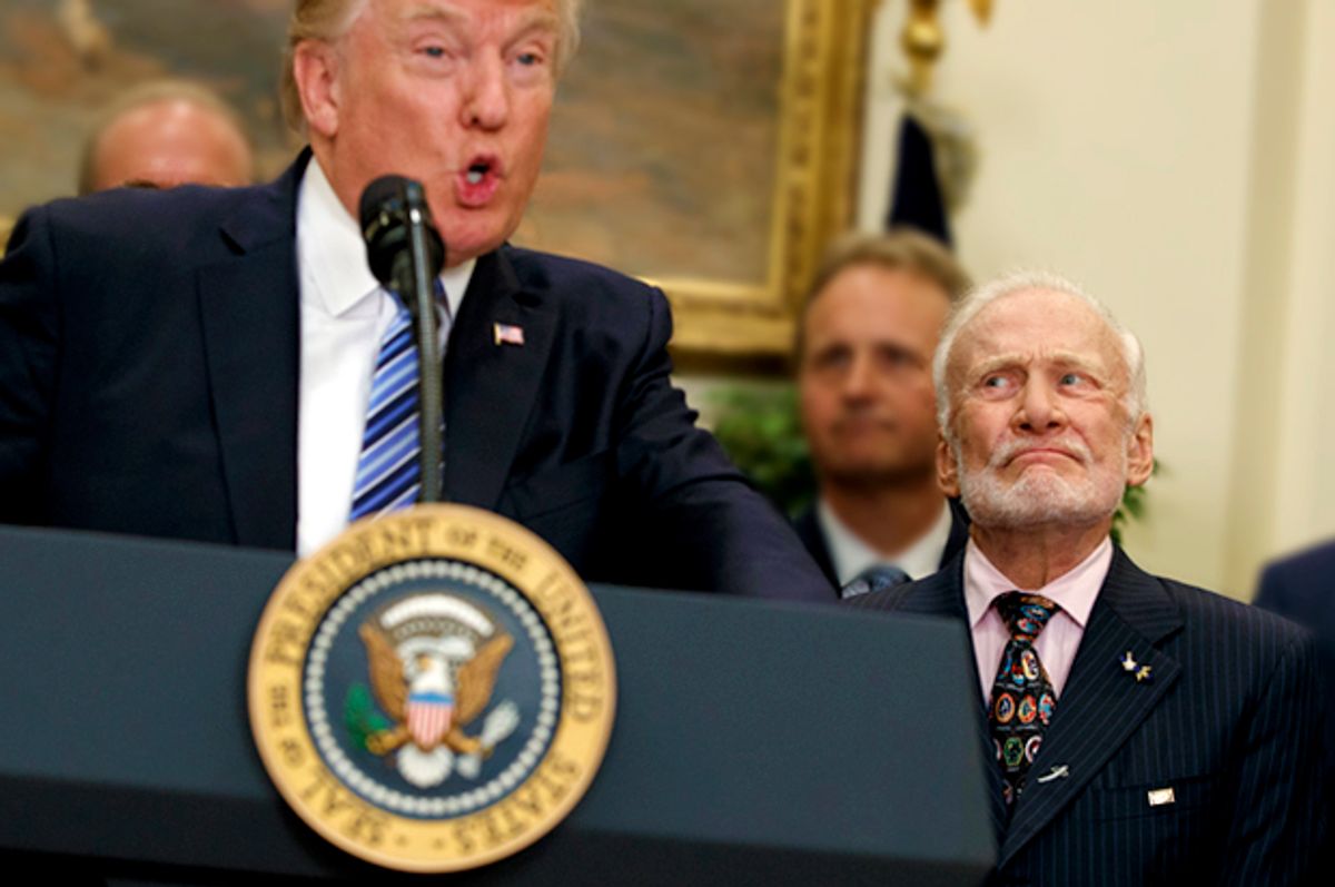 Donald Trump; Buzz Aldrin   (AP/Evan Vucci)