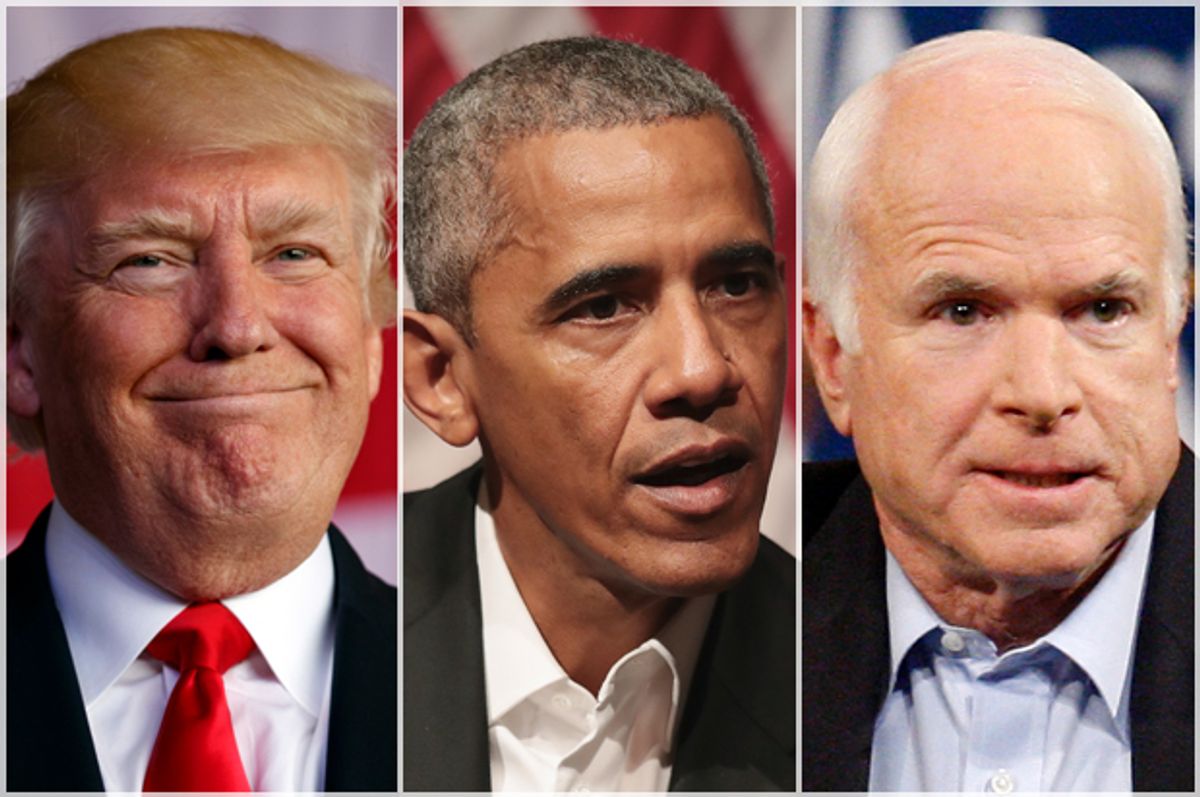 Donald Trump; Barack Obama; John McCain   (AP/Evan Vucci/Isaac Brekken/Getty/Scott Olson)