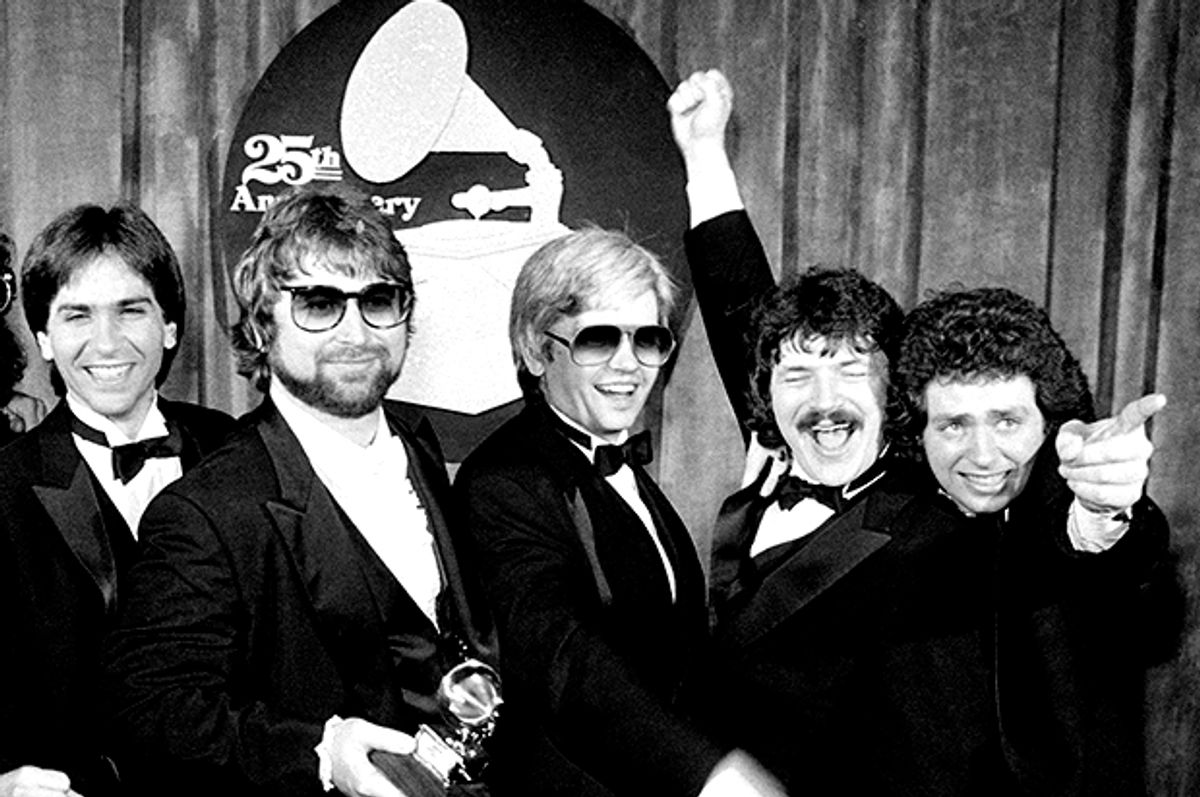 The band Toto accepting a Grammy Award, Feb. 23, 1983. (AP)