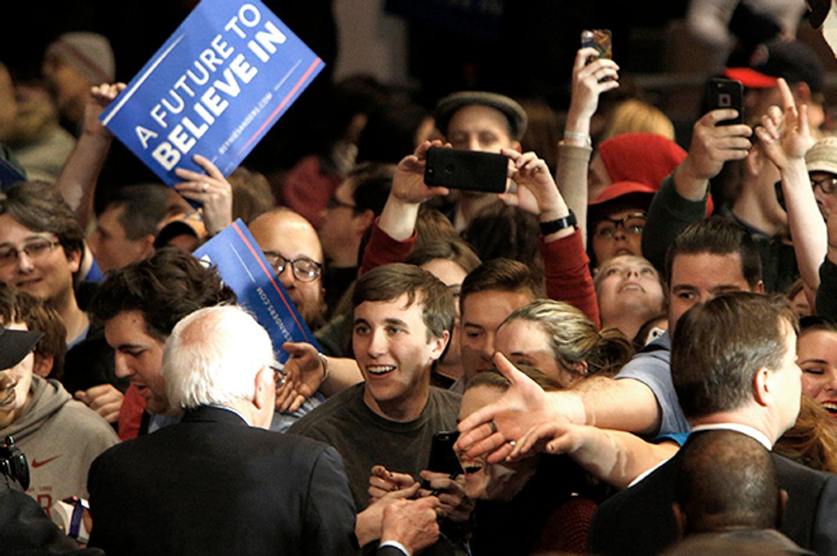 Bernie Sanders greets supporters  (Getty Images/Hal Yeager)