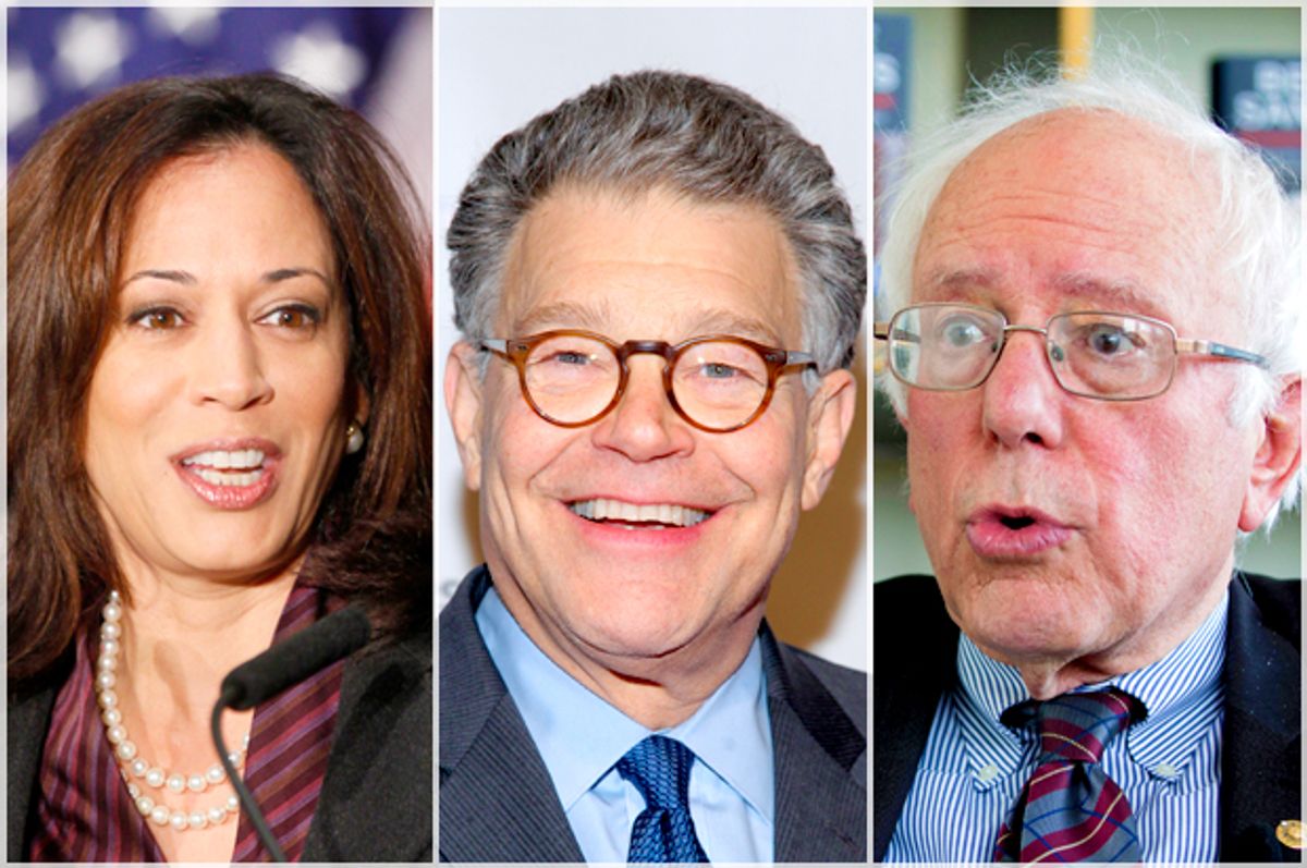 Kamala Harris; Al Franken; Bernie Sanders   (AP/Damian Dovarganes/Andy Kropa/Kay Nietfeld)