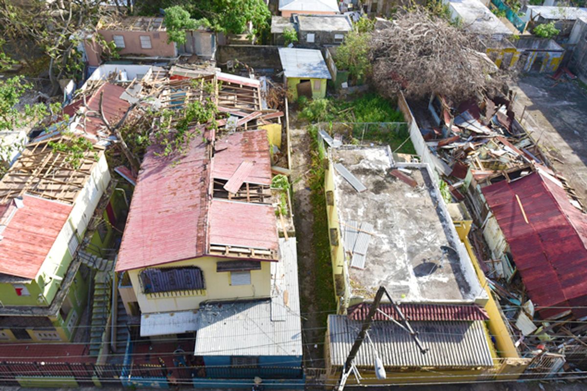 A view of El Gandul Community in Santurce after the scourge of Hurricane Maria, in San Juan, Puerto Rico, Monday, Sept. 25, 2017. The island territory of more than 3 million U.S. citizens is reeling in the devastating wake of Hurricane Maria. (AP Photo/Carlos Giusti) (AP)