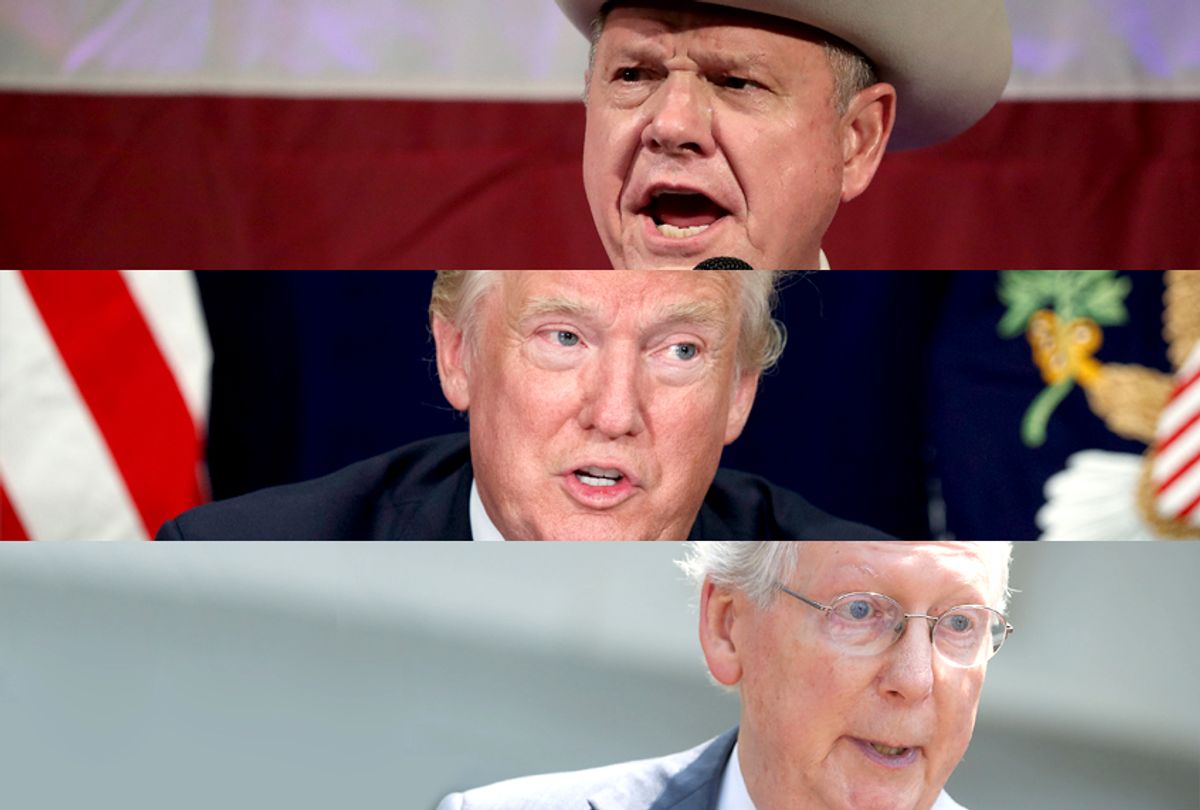 Roy Moore; Donald Trump; Mitch McConnell (Getty/AP)