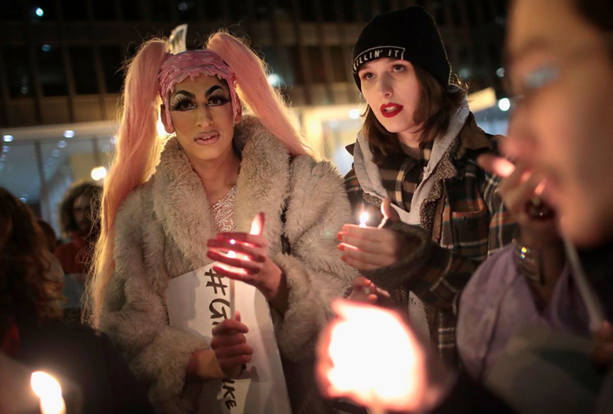 Demonstrators protest for transgender rights, March 3, 2017, in Chicago, Illinois. (Getty/Scott Olson)