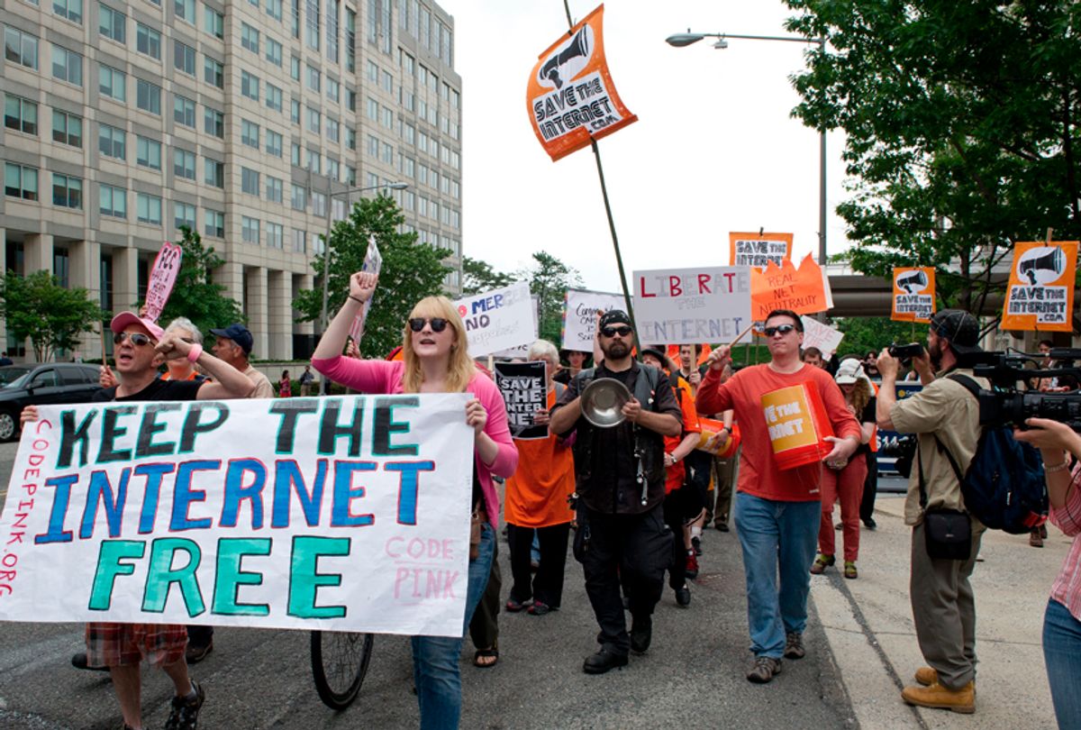 Protesters hold a rally to support "net neutrality" on May 15, 2014 at the FCC in Washington, DC. (Getty/Karen Bleier)