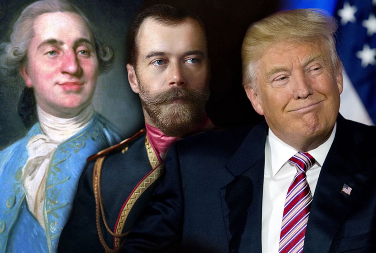 Donald Trump, Louis XVI and Nicholas II (AP/Mary Altaffer)