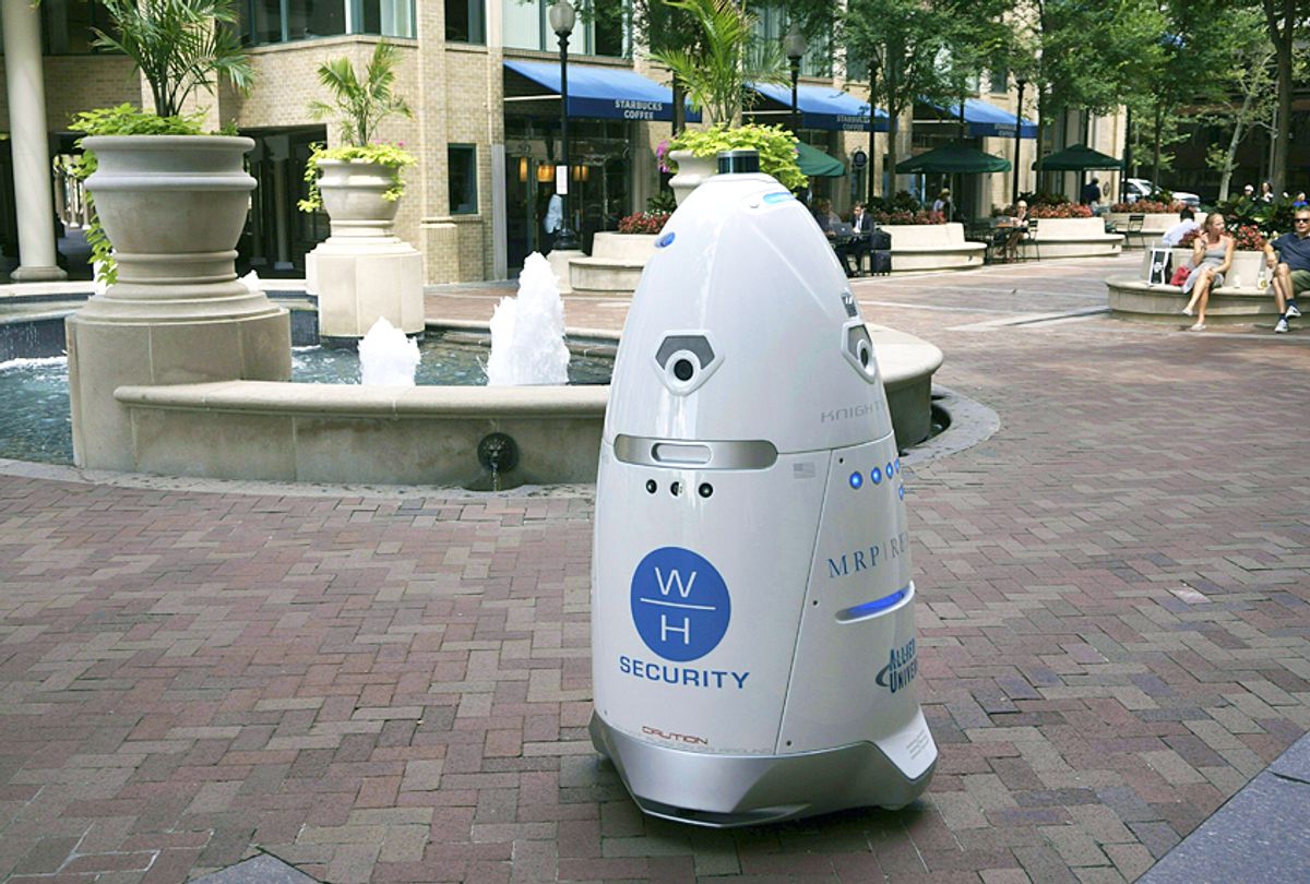 Robots, produced by Knightscope, are intended to assist in crime prevention and law enforcement. (Getty/Rob Lever)