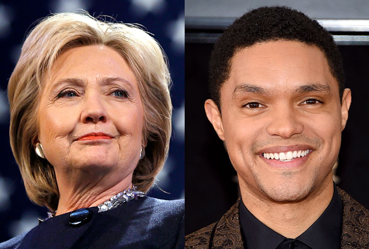 Hillary Clinton; Trevor Noah (AP/Matt Rourke/Evan Agostini)