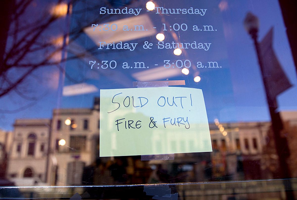 Sign showing that the book "Fire and Fury: Inside the Trump White House" is sold out at a bookstore  (AP/Pablo Martinez Monsivais)