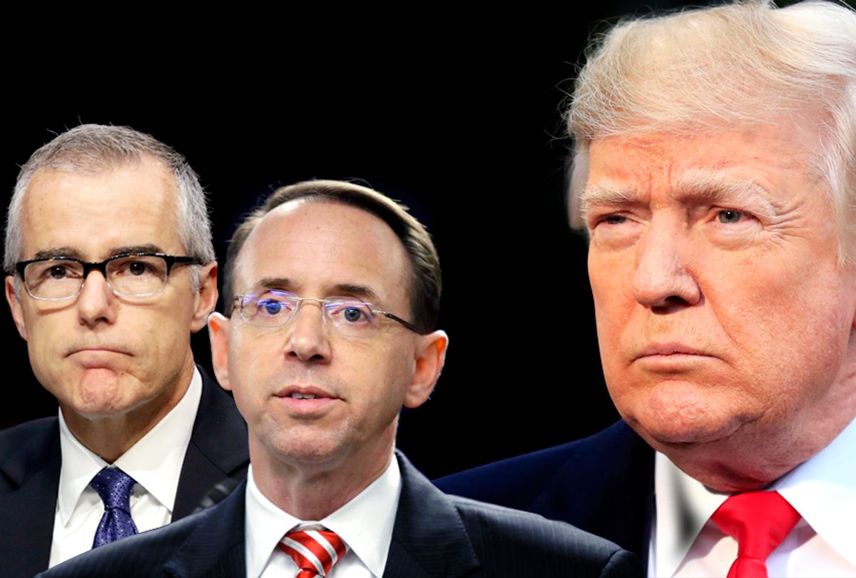 Andrew McCabe; Rod Rosenstein; Donald Trump (AP/Salon)