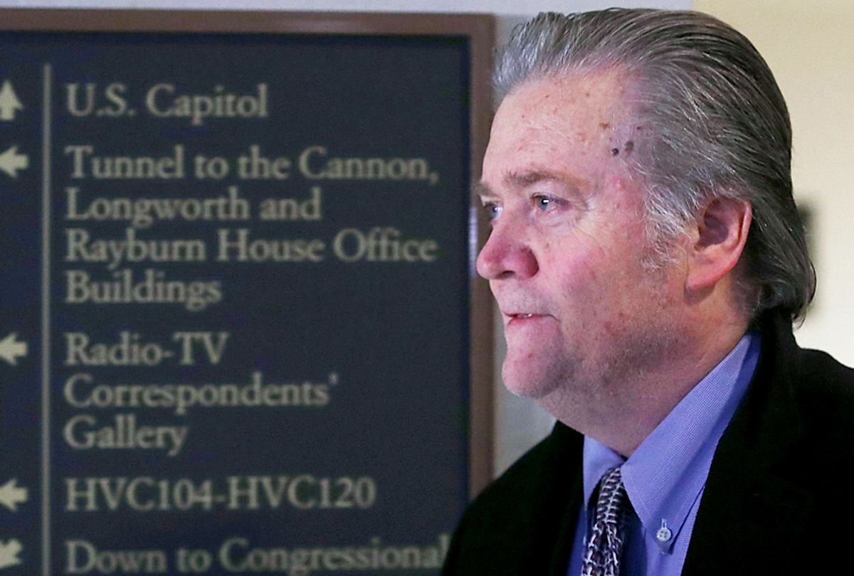 Steve Bannon arriving at a House Intelligence Committee closed door meeting. (Getty/Mark Wilson)