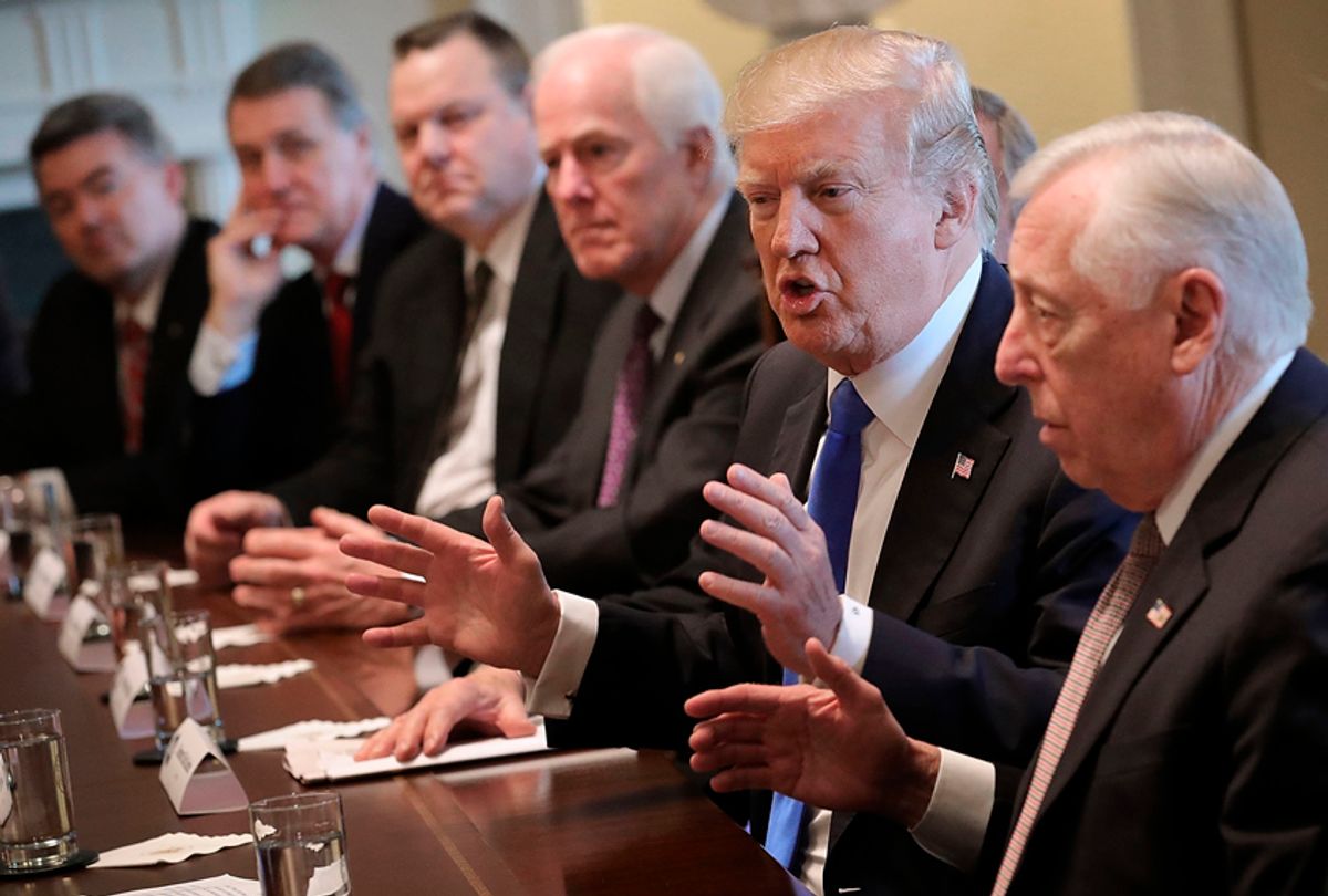 Donald Trump presides over a meeting about immigration with Republican and Democrat members of Congress, January 8, 2018. (Getty/Chip Somodevilla)