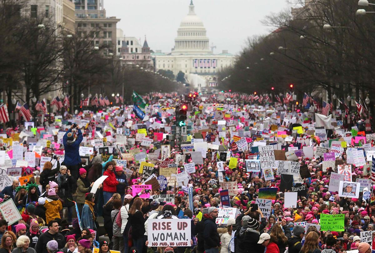Protesters walk during the Women's March on Washington, January 21, 2017 (Getty/Mario Tama)