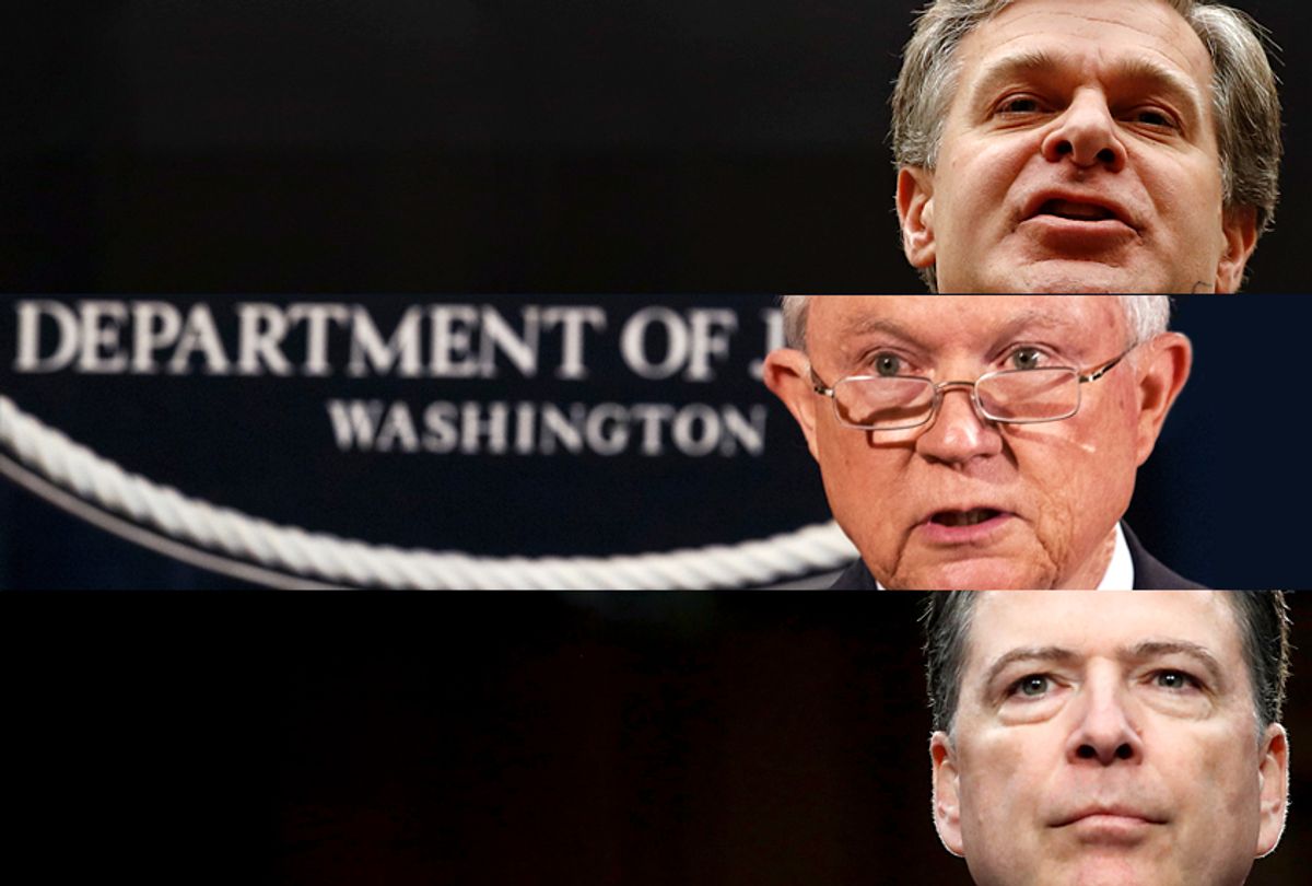 Christopher Wray; Jeff Sessions; James Comey (AP/Getty/Salon)
