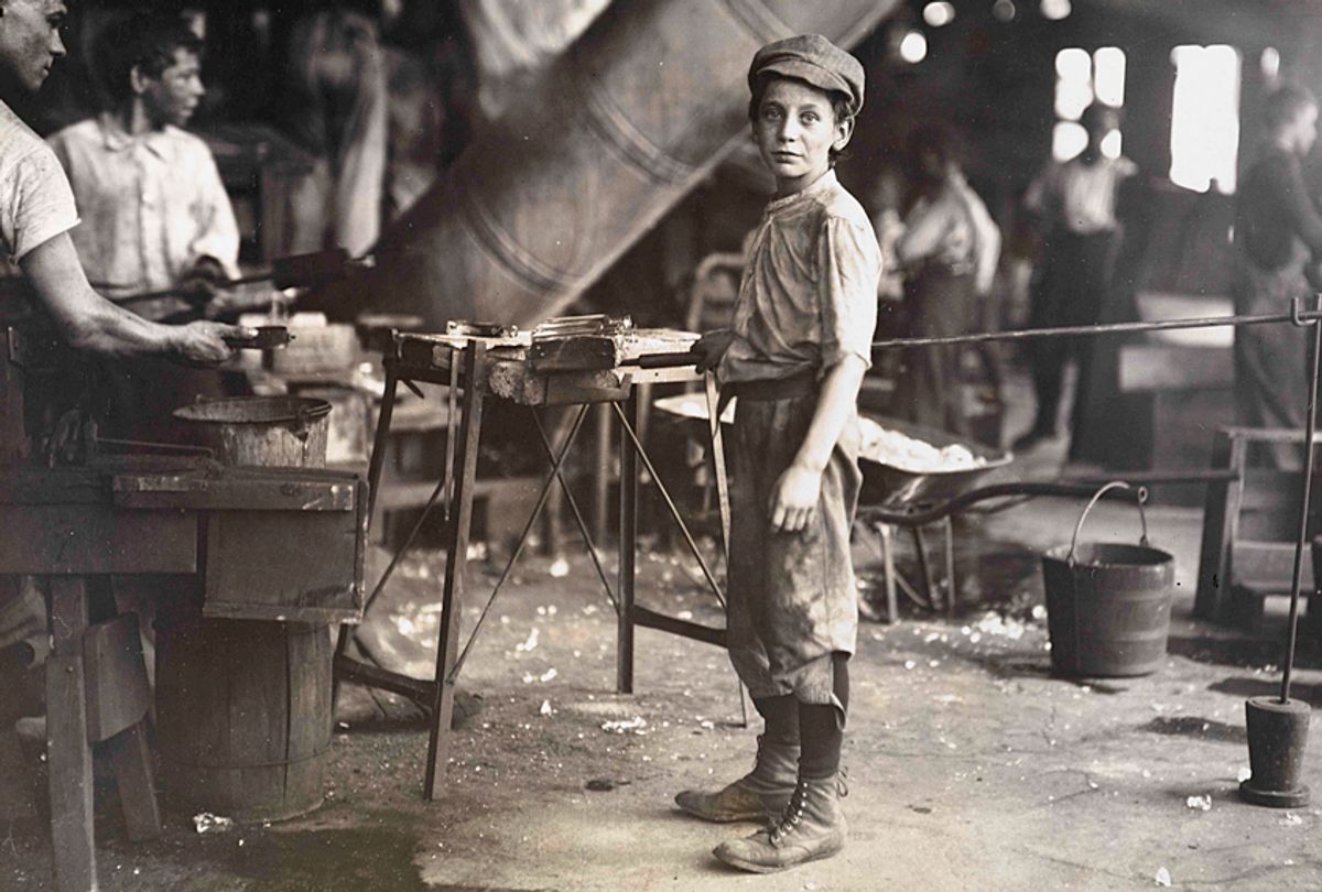 A carrying-in boy at a Virginia glass factory. He worked all night, every other week. (Museum Of The City Of New York)
