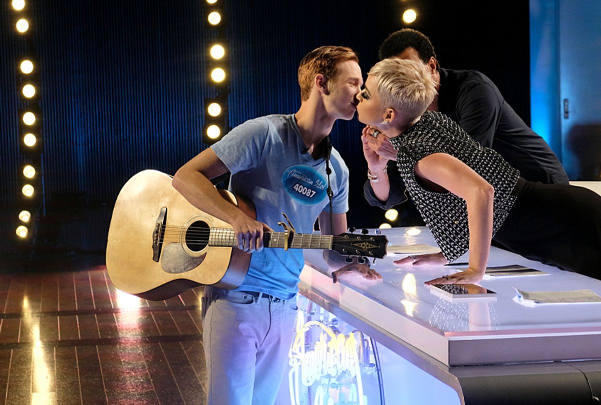 Katy Perry kisses contestant Benjamin Glaze on "American Idol" (ABC/Mark Levine)
