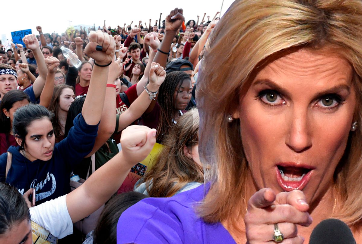 Laura Ingraham; Students of area High Schools rallying at Marjory Stoneman Douglas High School, February 21, 2018. (Getty/Photo montage by Salon)