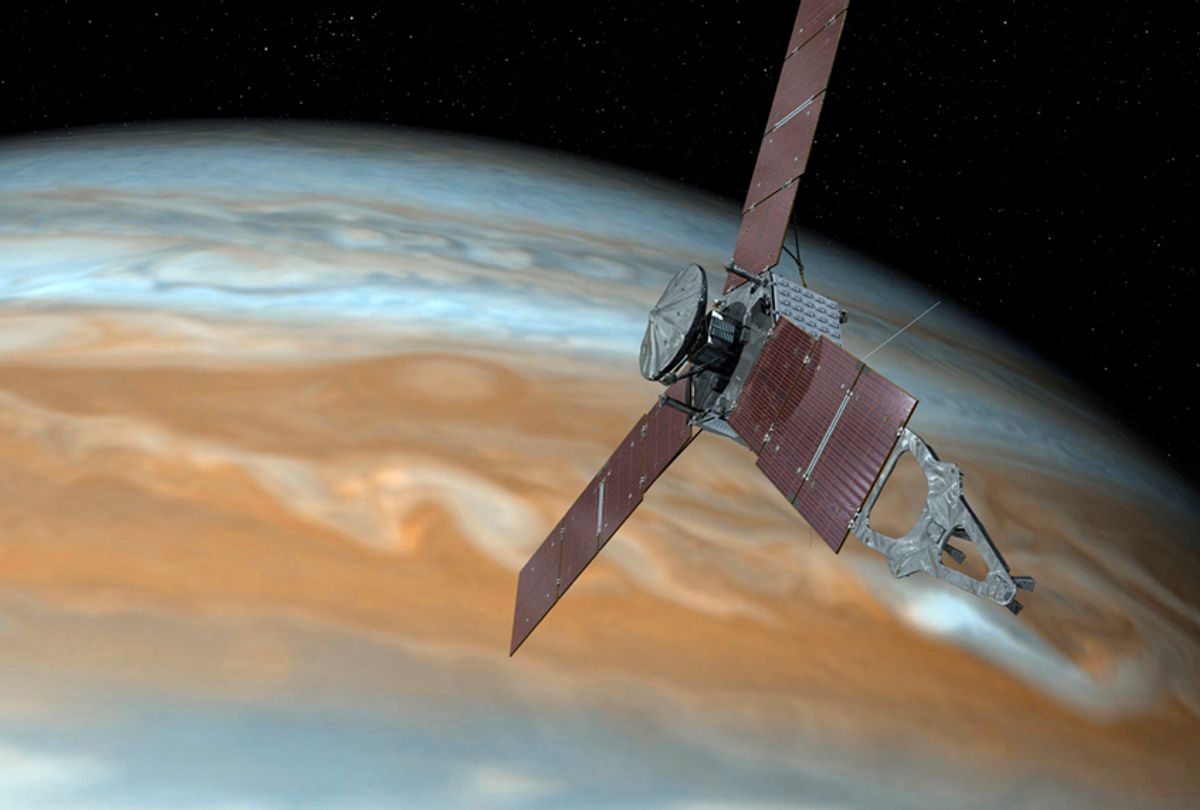 An artist's rendering of NASA's Juno spacecraft making a pass over Jupiter. (NASA)