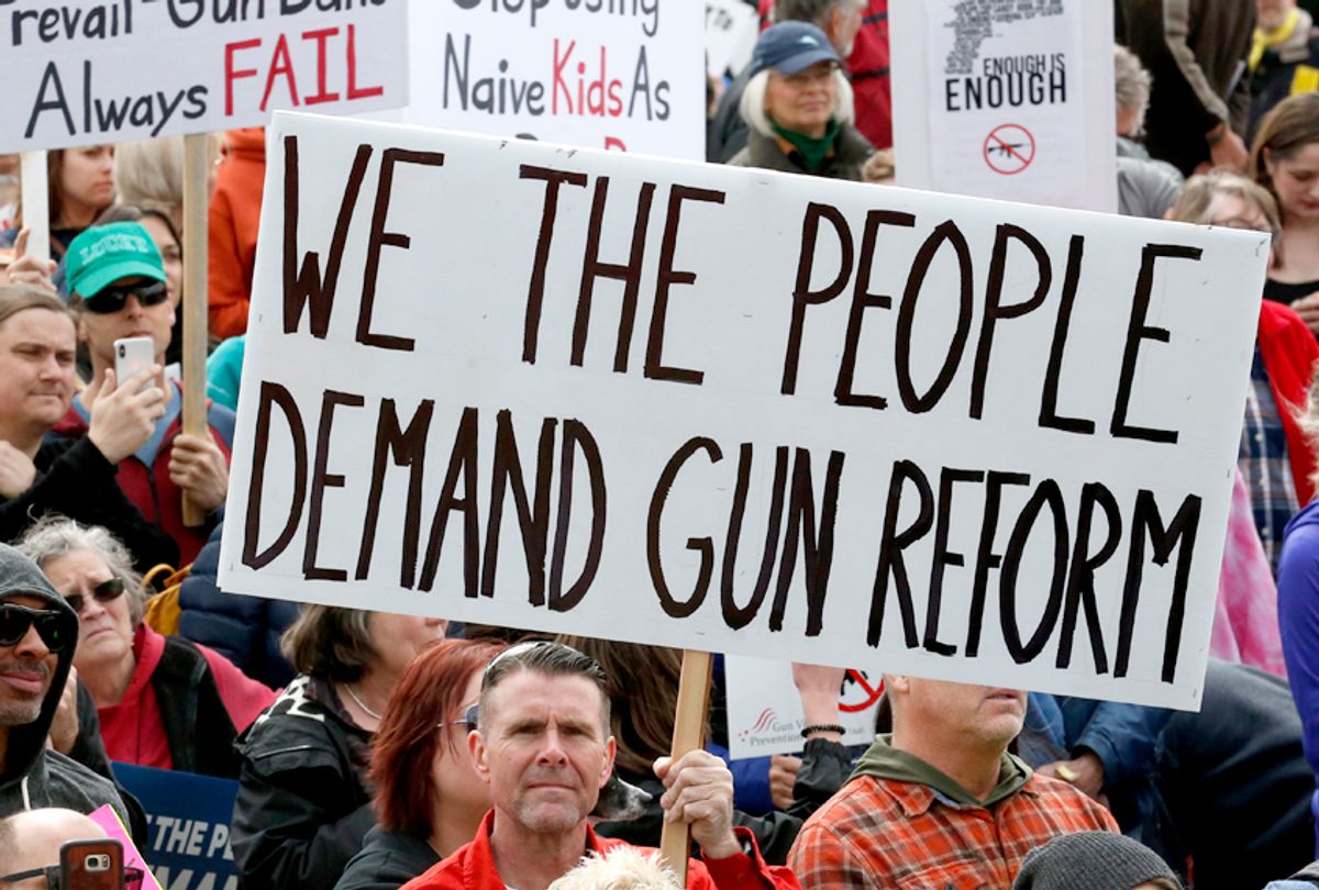 Thousands of protesters flood the Utah State Capitol on, March 24, 2018, seeking stronger gun-control measures in response to the school shooting in Parklandd, Fla. (AP/Rick Bowmer)