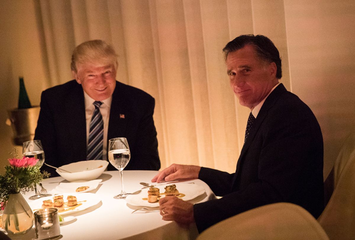 Donald Trump and Mitt Romney dine at Jean Georges restaurant, November 29, 2016 in New York City. (Getty/Drew Angerer)