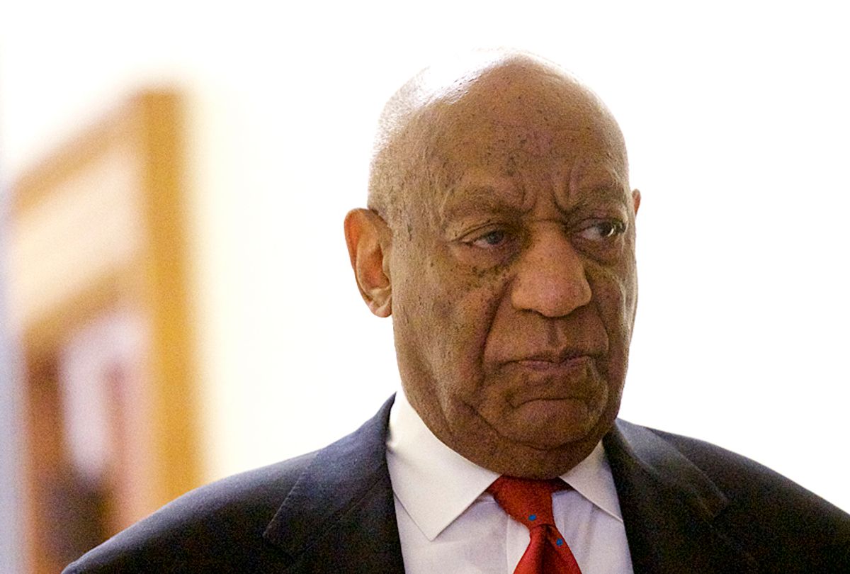 Bill Cosby walks after his verdict was announced at the Montgomery County Courthouse. (Getty/Mark Makela)