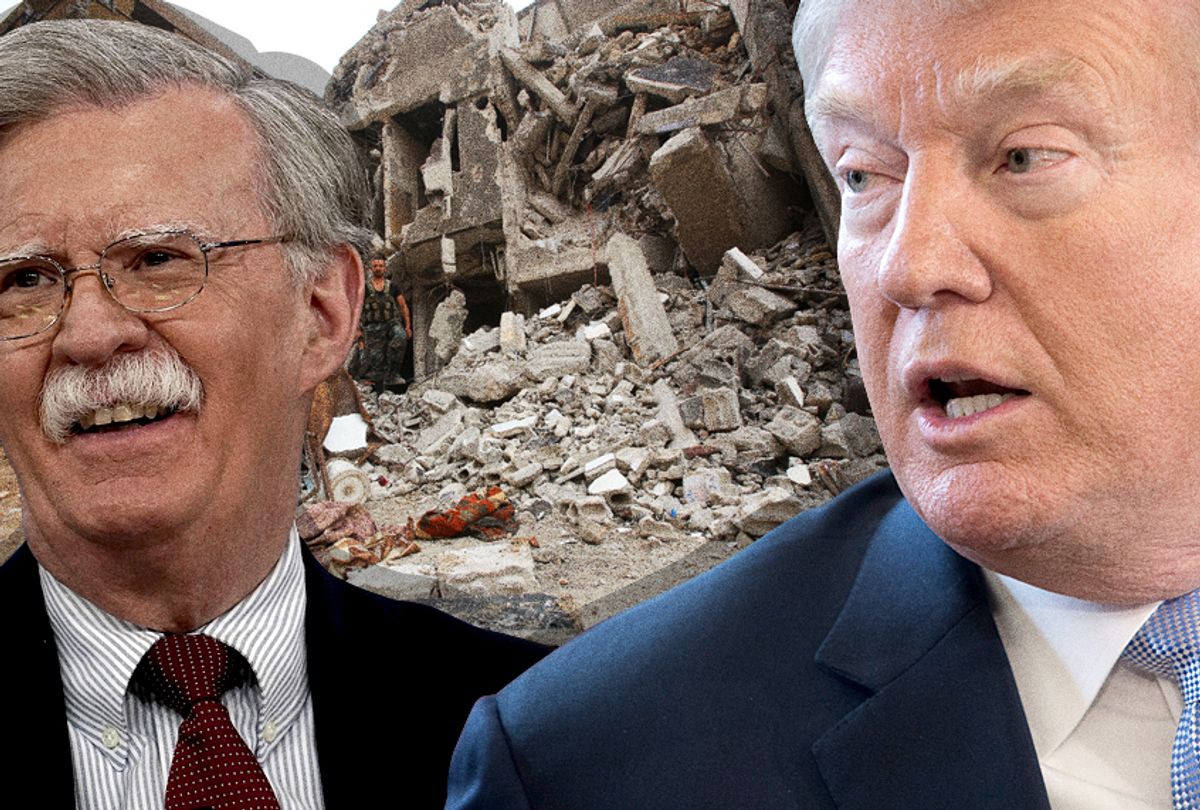 John Bolton; Donald Trump; Destruction in Syria (Getty/Photo Montage by Salon)