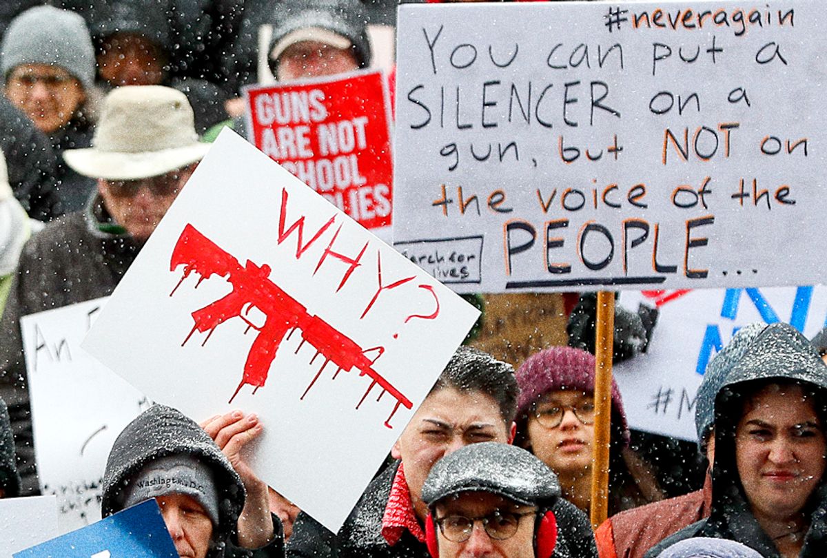 March for Our Lives protest for gun legislation and school safety, March 24, 2018. (AP/John Minchillo)