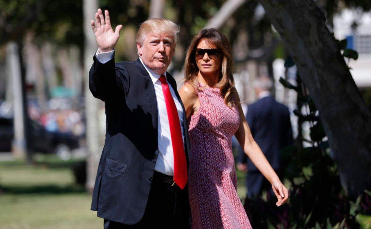 President Donald Trump and first lady Melania Trump arrive for Easter services at Episcopal Church of Bethesda-by-the-Sea, in Palm Beach, Fla., Sunday, April 1, 2018. (AP Photo/Pablo Martinez Monsivais) (AP)