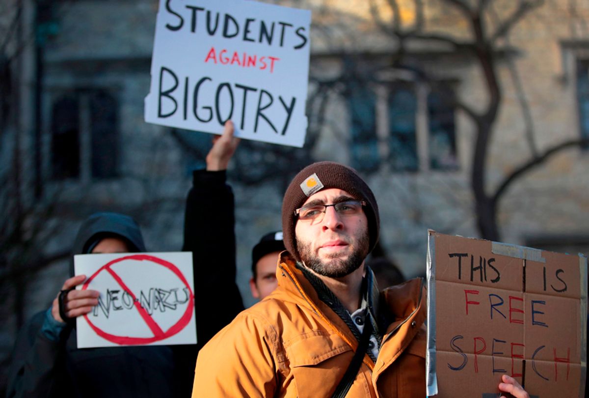 Demonstrators protest a visit by Corey Lewandowski, President Donald Trump's former campaign manager, at the University of Chicago. (Getty/Scott Olson)