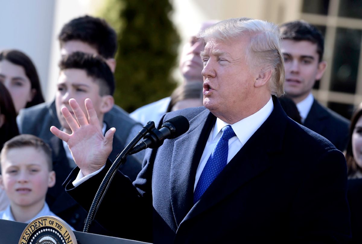 Donald Trump speaks live via video link to the annual "March for Life" participants and anti-abortion leaders on January 19, 2018. (Getty/Brendan Smialowski)