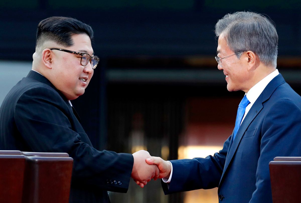 North Korean leader Kim Jong Un and South Korean President Moon Jae-in (Korea Summit Press Pool via AP)