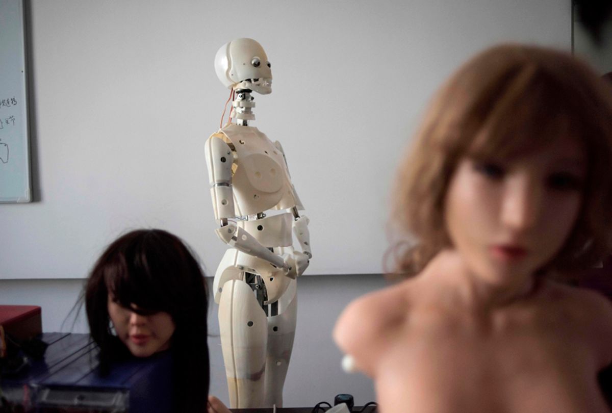 Robots in a lab of a doll factory of EXDOLL, a firm based in China. (Getty/Fred Dufour)