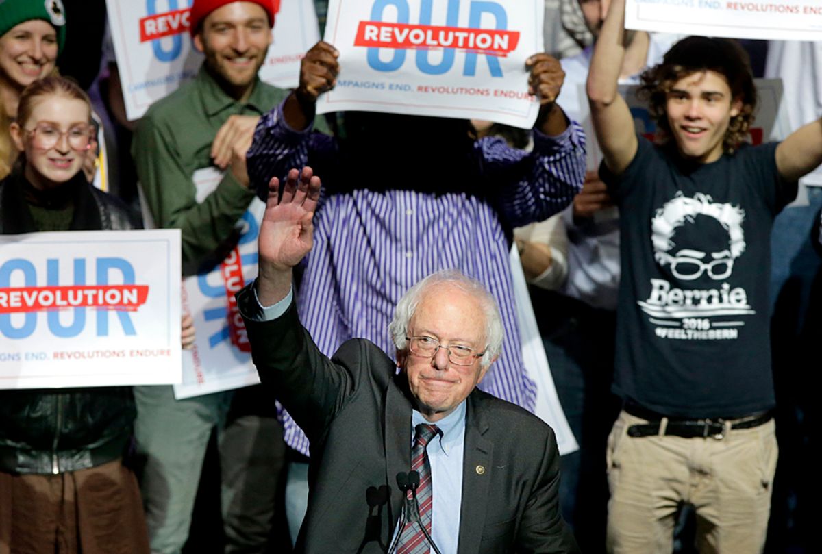 Bernie Sanders addresses an audience during a rally. (AP/Steven Senne)