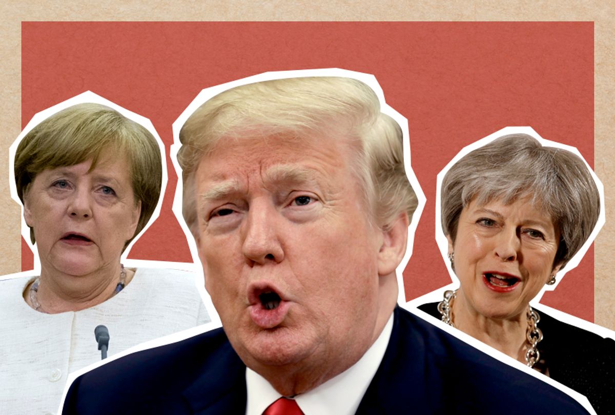Angela Merkel; Donald Trump; Theresa May (AP/Getty/Salon)