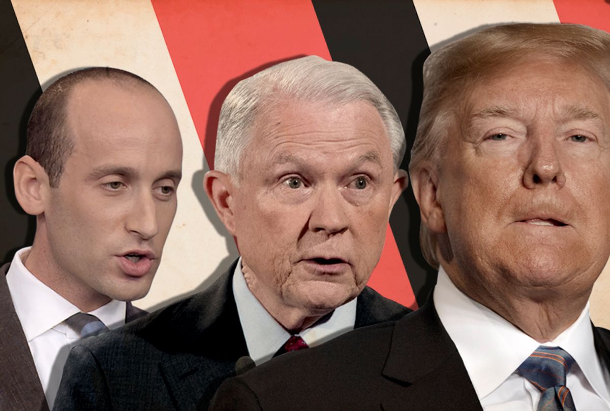 Stephen Miller; Jeff Sessions; Donald Trump (AP/Getty/Salon)