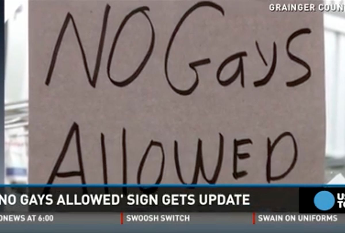 No Gays Allowed sign that was previously put up in July 2015. (USA Today)
